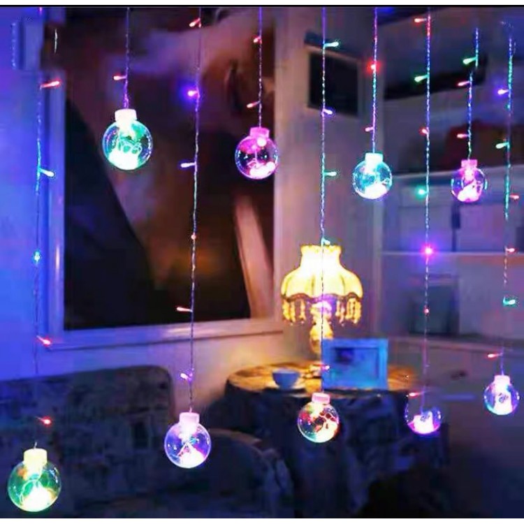 Soleil World - Instalatie de Craciun, perdea luminoasa, 10 becuri cu Mos Craciun, lungime 3m