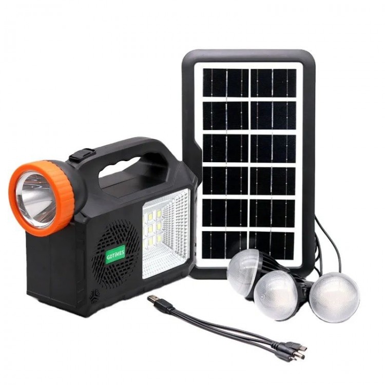 GDTIMES - Kit solar portabil-Lanterna, radio si mp3, functie powerbank