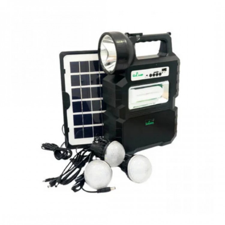 CcLamp - Kit solar portabil, lanterna si 3 becuri LED, Bluetooth, Powerbank USB, radio