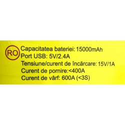 Andowl - Starter auto pentru motor benzina/diesel, multifunctional, 15000 mAh, 12V-19 V output, 25872, tescomak.ro