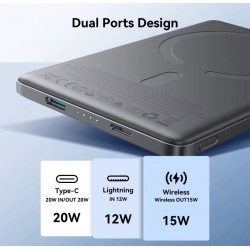 JOYROOM - Incarcator wireless magnetic, metalic, ultra-subtire de 20W, putere mobila 5000mAh, 25969, tescomak.ro