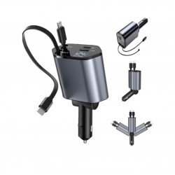 Incarcator auto 4 in 1, cabluri retractabile, 63W, 2 porturi USB
