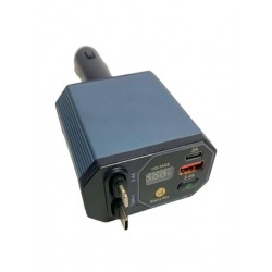 OEM - Adaptor bricheta 12V-5V/2.4 QC/PD, incarcator auto cu cabluri retractabile si voltmetru, 27070, tescomak.ro