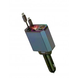 OEM - Adaptor bricheta 12V-5V/2.4 QC/PD, incarcator auto cu cabluri retractabile si voltmetru, 27072, tescomak.ro