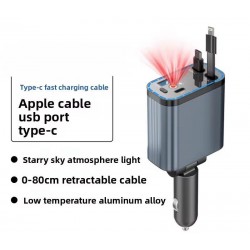 OEM - Adaptor bricheta 12V-5V/2.4 QC/PD, incarcator auto cu cabluri retractabile si voltmetru, 27073, tescomak.ro