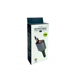 OEM - Adaptor bricheta 12V-5V/2.4 QC/PD, incarcator auto cu cabluri retractabile si voltmetru, 27074, tescomak.ro
