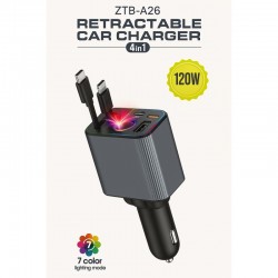 OEM - Adaptor bricheta 12V-5V/2.4 QC/PD, incarcator auto cu cabluri retractabile si voltmetru, 27076, tescomak.ro