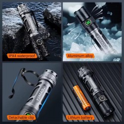 YEMAO - Lanterna tactica EDC A6, 2200 lm, intrerupator Dublu, incarcare USB C, baterie 18650, 5 moduri de iluminare, 27702, tescomak.ro