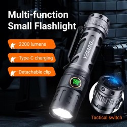 YEMAO - Lanterna tactica EDC A6, 2200 lm, intrerupator Dublu, incarcare USB C, baterie 18650, 5 moduri de iluminare, 27704, tescomak.ro