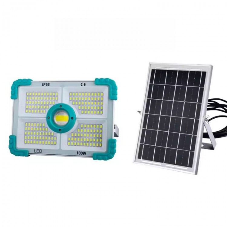 COBA - Proiector solar LED COBA cu panou solar extern, telecomanda, IP66, pentru exterior si interior
