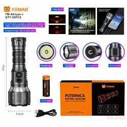 YEMAO - Lanterna de camping Yemao YM-A8, corp metalic, magnet, power bank, 500m, 29778, tescomak.ro