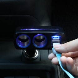 Adaptor priza dubla, USB, pentru bricheta auto
