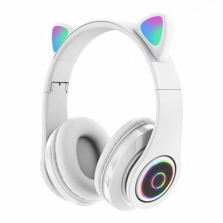 Soleil World - Casti CAT cu lumini, Bluetooth 5.0, cu microfon si card Micro-SD, B39